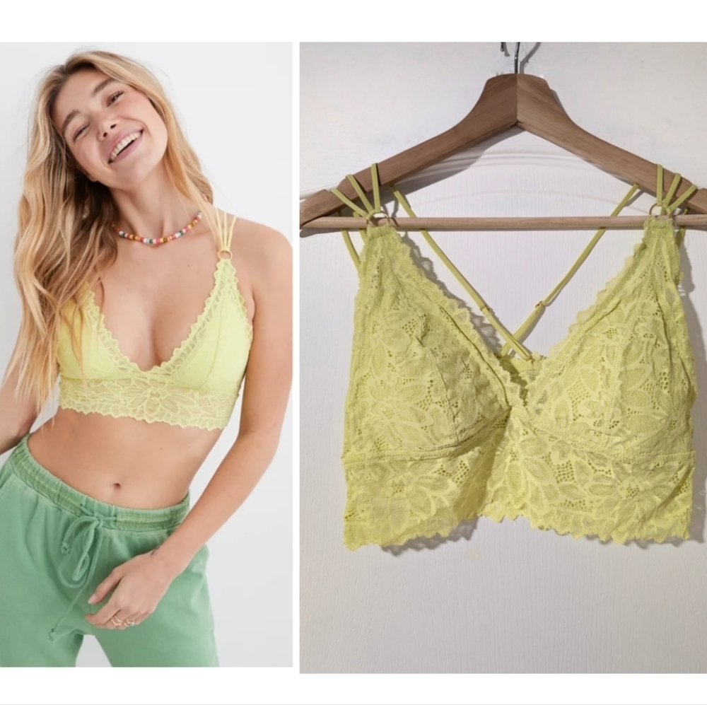 NEW Aerie | Sunkissed Lace Padded Plunge Bralette In Vibrant Mint